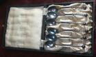 **ANTIQUE 1890s SET of 6 SILVER SWEDISH DEMITASSE SPOONS IN WOODEN CASE**