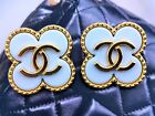 10 Chanel Steel Stamped CC White Gold Clover Button 22mm Set of 10