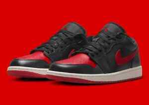 Nike Women's Air Jordan 1 Low Bred Black Red Sail DC0774-061 Shoes NEW