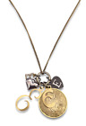 Rhinestone Multi Charm Initial Pendant Chain Necklace Gold Tone 30 Inch