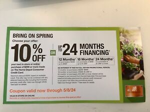 Home Depot 10% Off Coupon OR Up To 24 Months Financing - Expires 5/8/2024 !