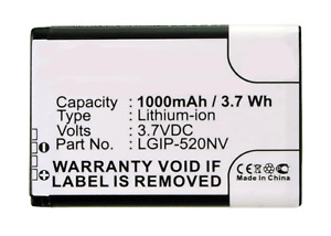 BNA-WB-L3862 CellPhone Battery Li-ion,3.7,1000mAh, Replacement for LG LGIP-520NV