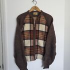 Vintage 60s Plaid Front Mohair Cardigan Men's Small Brown Grunge