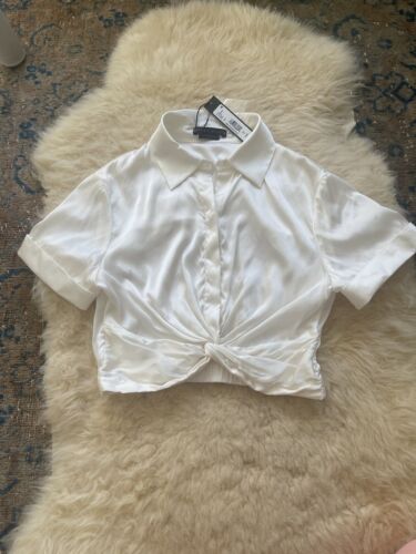 Alice Olivia By Stacey Bendet 91% Silk Collared Crop Top $330 Small