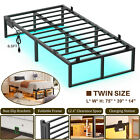 Homieasy Twin Size Metal Bed Frame Platform Folding w/LED＆Charging Station Black