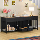 Indoor wooden kennel for 2 dogs Large dog crate furniture TV stand w/ dog feeder