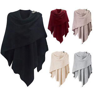 Women Knitted Poncho Cape Shawl Wrap Topper Casual Draped Sweater Scarf Cardigan