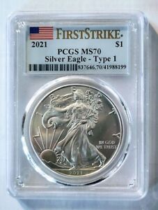 2021 $1 American Silver Eagle Type 1 First Day Of Issue - PCGS MS70