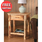 Side End Table Natural Pine Wood Farmhouse Log Stand Cabin Drawer Home Furniture