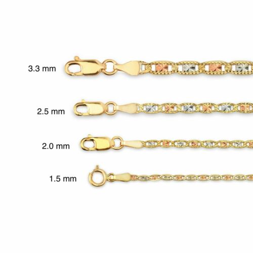 10k Gold Necklace Solid Tri-Color Valentino Chain 1.5mm / 2.0mm / 2.5mm / 3.3mm