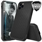 For iPhone 15 14 13 12 11/Pro/Max/XR/X/8/7 Carbon Fiber Hard Case+Tempered Glass