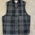Filson Mackinaw Wool Vest Charcoal Gray Plaid Sz 44 Hand Warmer Pockets L USA