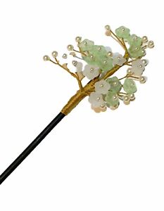 Plum Flower Design Chinese Palace Style Kanzashi Hair Stick Pick Light Green