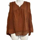 Knox Rose Brown Embroidered Top Size XL Womens Flowy Eyelet Lace Boho Babydoll