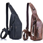 Genuine Leather Mens Bags Shoulder Sling Crossbody Chest Bag Hiking Backpack AAA