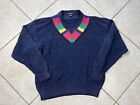 Nautica Vintage Mens Sweater Cricket Native Tribal Knit Pattern Collar Blue Sz M