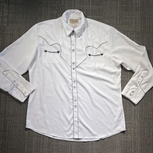 Scully Western Shirt Mens XL White Piping Rockabilly Diamond Snaps Smile Arrows