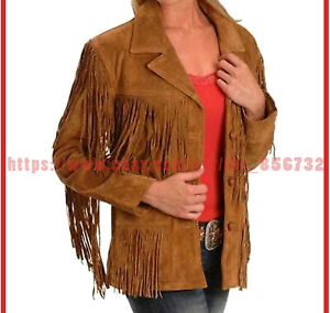 Women's Suede Leather Jacket Western Wear Fringe Jacket Native American Cowgirl