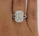 4 Ct Halo Split Shank Emerald Cut Diamond Engagement Ring VS1 D White Gold 14k