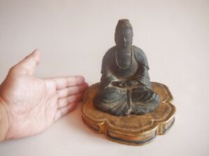 Japanese Edo Period Wooden Amitabha Seated Statue 15cm Shaka Nyorai Statue