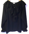 BELLE VERE  ANTHROPOLOGY WOMENS LARGE TOP LONG SLEEVE BLACK WITH RUFFLES
