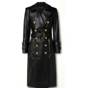 Women Real Slim Fit Formal Leather Black Trench Coat Genuine Stylish Wear Coat