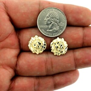 Real 10K Solid Yellow Gold 15MM Diamond Cut Large Round Nugget Stud Earrings
