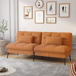 Convertible Futon Sofa Bed Upholstered Futon Couch Fabric Sleeper Sofa, Brown