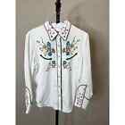 Cowboy Rodeo Scully White Embroidered Floral Western Shirt Size Large