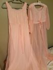 Vintage Miss Elaine Pink Bridal Nightgown Peignoir Set Lace USA Union* Small
