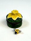 New ListingPorcelain Hinged Trinket Box Yellow Flower With Bumble Bee Daffodil