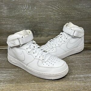 Nike Air Force 1 Mid '07 Triple White Leather Shoes CW2289-111 Mens Size 10
