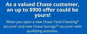 $900 Chase Bank Promo Bonus, New Checking & Savings Account coupon Exp 4-17-2024