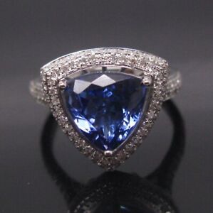 14KT White Gold 2.50 Ct 100% Natural Blue Tanzanite IGI Certified Diamond Ring