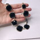 Shiny Black Square Faceted Resin Bead Necklace GOld Tone CHain Links 17-20