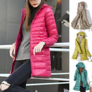Winter Women Packable Ultralight Long Down Hooded Jacket Puffer Parka Coats