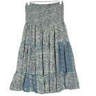 Perry Walker Smocked A-Line Midi Silk Skirt M/L Floral Mosaic Ruffled Tier Boho