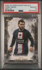 2022-23 TOPPS INCEPTION UEFA CLUB COMPETITIONS LIONEL MESSI FIRST XI PSA 10