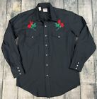 Vintage Top Hand Western Shirt Black Pearl Snap Rockabilly Shirt 70s Rose Gaucho