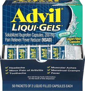 Advil Liqui-Gels Pain/Fever Reliever 200mg 50Pks w/ 2 Gels Per Pk Exp 10/26