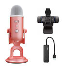 Blue Microphone Yeti USB Microphone Pink Dawn with Webcam and 4-Port USB Hub