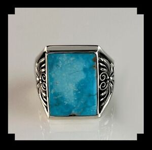 Navajo Style Sterling and Blue Ridge Turquoise Men's Ring Size 13 1/2