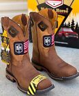 MEN'S WORK BOOTS AMERICAN FLAG STEEL TOE SQUARE COWBOY GENUINE LEATHER USA NK