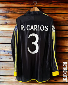 Roberto Carlos #3 Real Madrid 1999/2000 Long Sleeve Black Retro Soccer Jersey XL