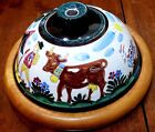 Hand Painted Domed Cheese Server - Swiss Folk Art on Round Wooden Base