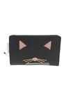 Kate Spade New York Bifold Wallet Cat Motif  Black Solid Color Women