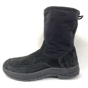 LL Bean Womens Winter Boots 05455 Black Leather Suede Fleece Side Zip Sz 8.5 M