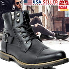Men Motorcycle Combat Boots Military Boots Riding Ankle Leather Boots Black Size
