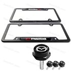 For 2PCS MAZDA 3 6 Black License Plate Frame Stainless Steel W/ Caps Bolt Screw (For: More than one vehicle)