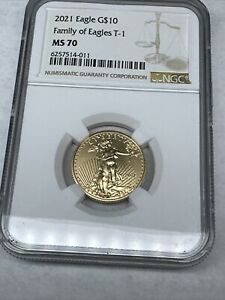 2021 $10 Type 1 American Gold Eagle 1/4 oz Family OF Eagles MS70 NGC